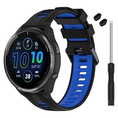 Imagem de TopPerfekt Pulseira compatível com Garmin Forerunner 965, pulseira de silicone macio de substituição para relógio inteligente 965 para mulheres e homens, preto - azul