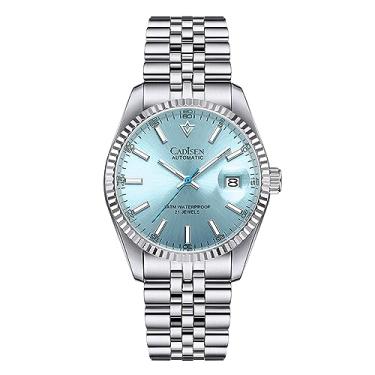 Imagem de Relógio mecânico automático masculino CADISEN 38 mm de aço inoxidável resistente à água de aço inoxidável MIYOTA 8215 Reloj Hombre, 8053 Azul claro, Clássico