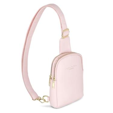 Imagem de WOOMADA Pochete pequena de couro vegano a tiracolo para mulheres e mulheres bolsa de peito moderna para viagens, Estilo 1 - rosa, Elegante