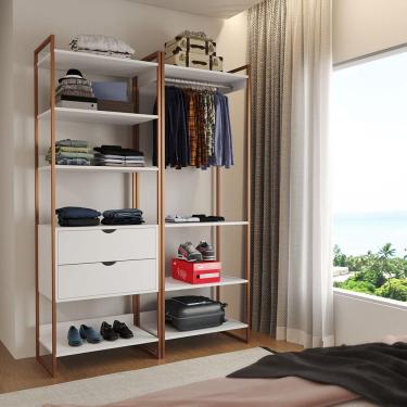 Imagem de Closet Industrial Casal Loft 2 Módulos Branco Cabideiro com Gavetas Base Cobre