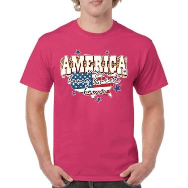 Imagem de Camiseta masculina America My Home Sweet Home 4th of July Stars and Stripes Pride American Dream Patriotic USA Flag, Rosa choque, G