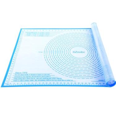 Imagem de Tapete de silicone extragrande para massa antiaderente com medida para assar, tapete de fondant, tapete de amassar, tapete de massa de massa, tapete de massa de torta (azul, 91 x 61)