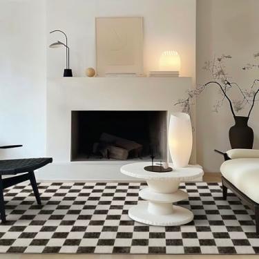 Imagem de EVERGRACE Tapete xadrez xadrez 15 x 23 cm, tapetes laváveis antiderrapantes tapetes grandes para entrada, quarto, sala de estar, corredor, cozinha e lavanderia, preto e branco