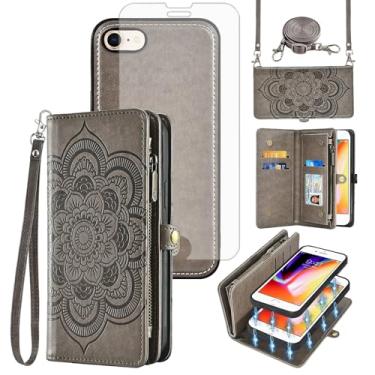 Imagem de Capa de celular para iPhone 7/8/SE 2020/2022 carteira com zíper com alça protetora de tela, porta-cartões de flores para iPhone7, iPhone8, 7s, 8s, SE2020, SE2022, 2, 3, 3ª geração, SE2, SE3, 7SE, 8SE,