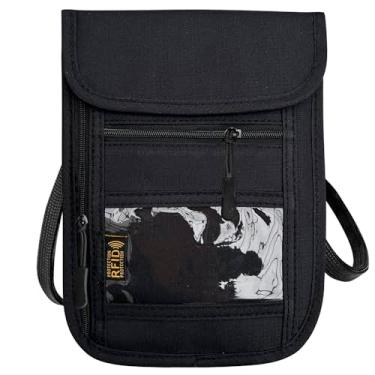 Imagem de Carteira de pescoço de viagem com bloqueio de RFID e porta-passaporte, bolsa de pescoço de viagem para passaporte para mulheres e homens, Preto, Minimalista