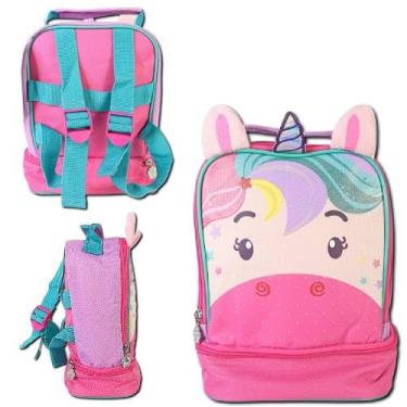 Imagem de Mochila Infantil Unicórnio, Mochila Escolar com Bolso Frontal, Alças Acolchoadas, Rosa e Turquesa