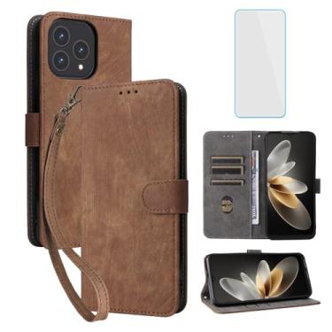 Imagem de IUQXU Capa carteira para celular Cubot P80 com protetor de tela [bloqueio RFID] couro flip suporte para cartão alça suporte mulheres homens capa para celular para Cubot P 80 CubotP80 marrom