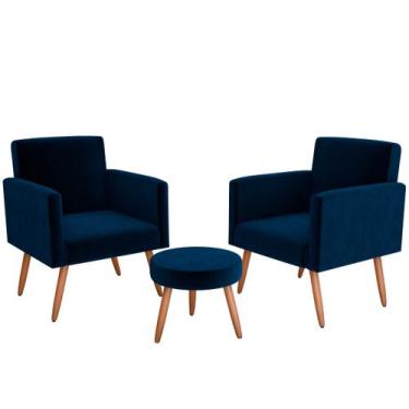 Imagem de Kit Poltronas com Puff Moderno Matrix Dallas - 3 Peças, Azul