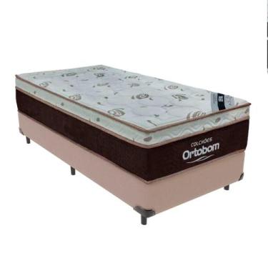 Imagem de Cama Box Solteiro Bege e Colchão Sleep King Molas Ensacadas Ortobom