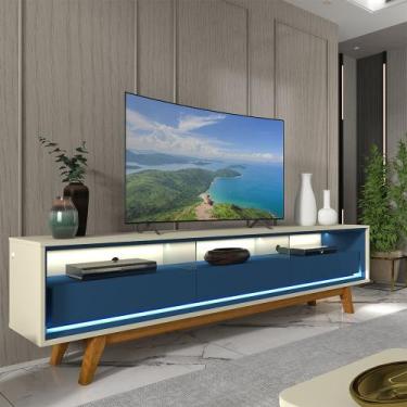 Imagem de Rack Para Tv Até 75 Requinte 212 Com Led Com Pés De Madeira Azul Royal