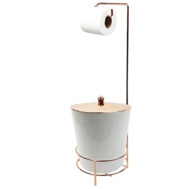 Imagem de Suporte Porta Papel Higiênico lixeira Branco 5 Litros Com Tampa Rose G