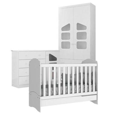 Imagem de Quarto Ludi MDF Guarda Roupa Roupeiro 2 Portas + Cômoda + Berço 2x1 Br