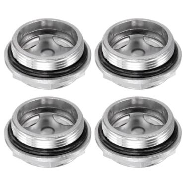 Imagem de HARFINGTON 4 peças de vidro de visão de óleo para compressor de ar 36 x 1,5 mm rosca macho medidor de nível de líquido, cabeça sextavada de alumínio, janela indicadora de óleo com anel de vedação para