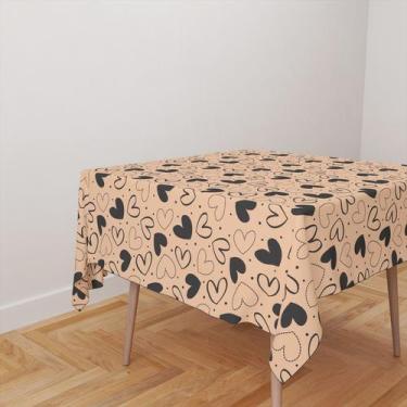 Imagem de Toalha De Mesa Quadrada 4 Lugares Tecido Oxford Corações Diversos Rosa