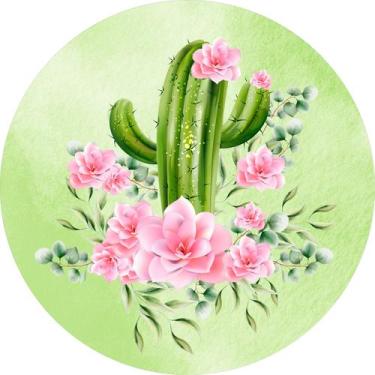 Imagem de Painel De Festa Redondo 1,50x1,50 - Cacto e Flores 038 - Via Cores