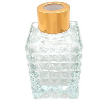 Imagem de Frasco para Aromatizador de Vidro Bucarest  com Tampa Dourada- Transpa