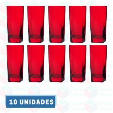 Imagem de Jogo 10 Copos Vidro Bali Quadrado Luxo 320ml Vermelho - PRATICASA, Bal
