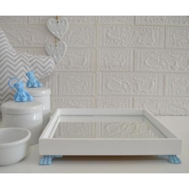 Imagem de Kit Higiene K049 Bandeja MDF Porcelanas Apliques Azul Quarto Bebê - Ci