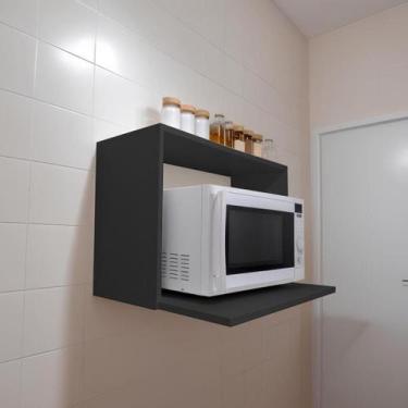 Imagem de Nicho Suporte Micro-ondas e Air Fryer MDF Cozinha Suspenso Preto Aéreo