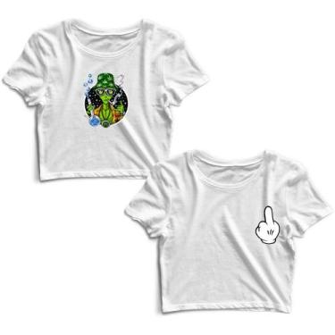 Imagem de Kit 2 Blusas Cropped Tshirt Feminina Alien Cientista e Dedo - Goup Sup