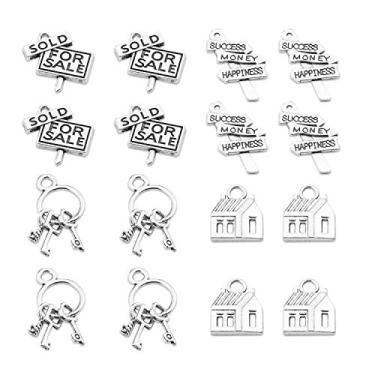 Imagem de BOSATE Pingentes de corretor de coleção de pingentes de corretor de imóveis/chaves/casa/pingentes para venda de joias com 16 peças, Metal, Genérico