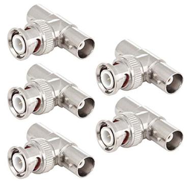 Imagem de Conector adaptador BNC divisor BNC macho para fêmea dupla, conector coaxial, tipo T de 3 vias para cabo coaxial, CCTV, antena, 5-Pack
