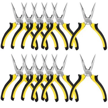 Imagem de KOOMEDA Pacote com 12 alicates de ponta de agulha profissional de 15,24 cm com alça ergonômica antiderrapante, alicate de nariz longo para fabricação de joias, corte de arame, dobra de arame, artesanato e placa PCB