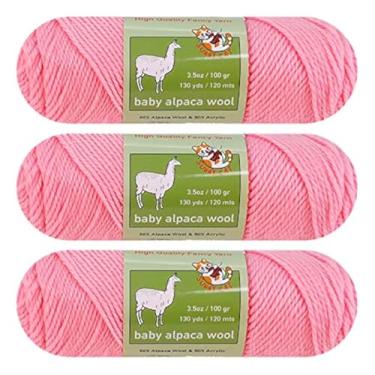Imagem de Fio de mistura de lã de alpaca para bebês, peso penteado, 3 novelos (100 g/cada), artesanato, crochê e tricô, marca premium Sunny Cat (03 algodão doce rosa)
