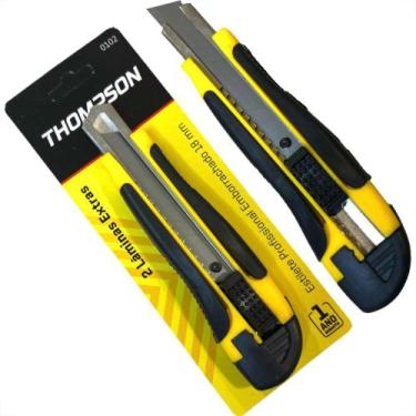 Imagem de Estilete Largo Thompson Cabo Emborrachado Com 2 Laminas Extras 18Mm - 