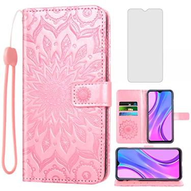 Imagem de Capa de telefone para Xiaomi Redmi 9 Capa carteira com protetor de tela de vidro temperado e capa flip fina de couro, suporte de cartão, acessórios para celular Xiami Xiomis Xiome Redmi9 Prime Poco M2