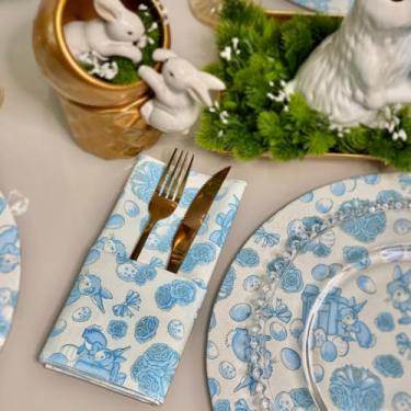 Imagem de Guardanapos Em Tecido Estampado Mesa Posta Páscoa Coelho Ovinhos 40 X 40 (6, COELHINHO AZUL)