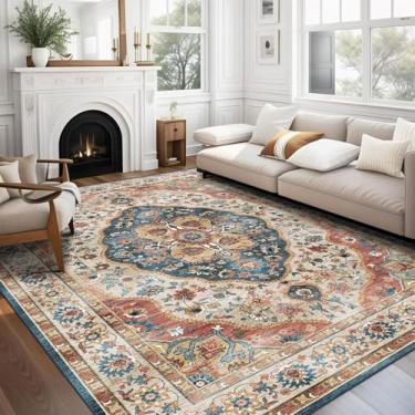 Imagem de vivorug Tapete de 7 x 12 cm, tapete de área pequena para sala de estar, quarto, cozinha, lavável na máquina, tapete antiderrapante, tapete vintage para mesa de centro de berçário de entrada - durável