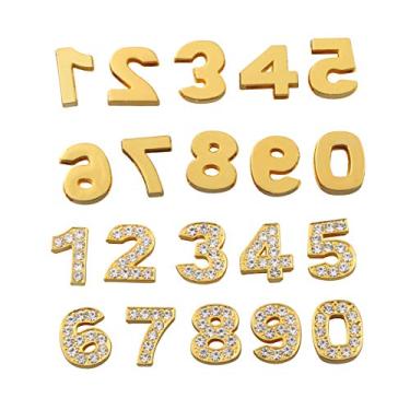 Imagem de ALLinONE 10 mm, 0-9, número digital, 10 peças, strass, alfabeto, letra, pingentes deslizantes (ouro)