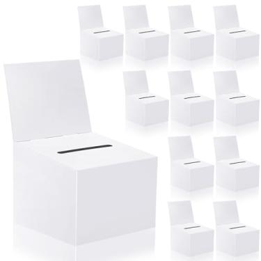 Imagem de 12 caixas de sorteio para arrecadação de fundos, caixa de papelão de 15 x 11 x 11 cm com compartimento para bilhete e caixa de doação de cabeçalho removível caixa de caridade para coletar concurso de