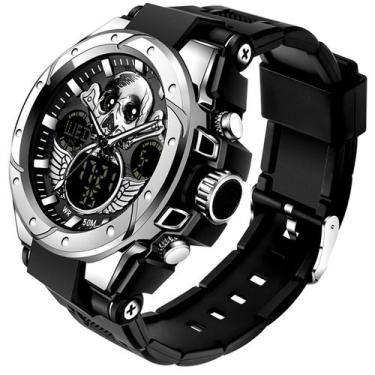 Imagem de Relógio Masculino de Pulso Display Duplo Caveira SANDA Relógio Digital