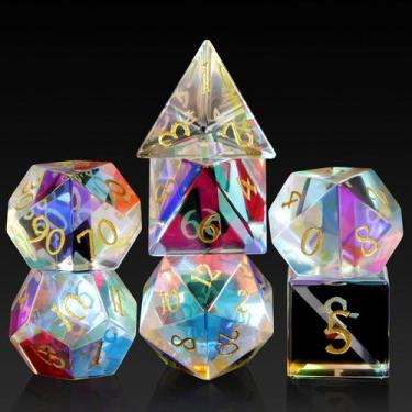 Imagem de Conjunto de Dados DNDND Rainbow Glass - 7 Peças com Caixa de Presente 