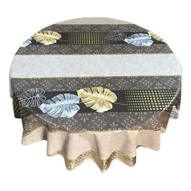 Imagem de Genérico, Toalha Mesa Térmica Premium Folhagem Dourada 1,40 Diametro Nome do desenho:Folhagem Dourada;Cor:Marrom