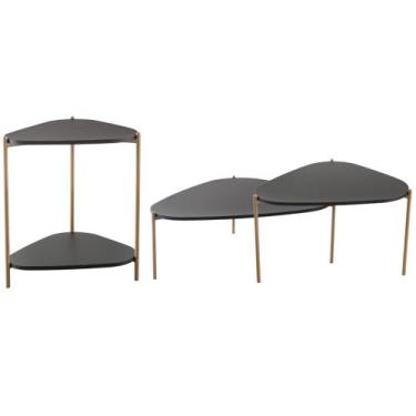 Imagem de Kit 02 Mesas de Centro e 01 Mesa Lateral Pés Metálicos Adek A03 Nero D