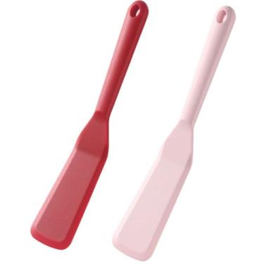 Imagem de 2 PCS resistente ao calor Espátula longa plana antiaderente Chinelos de silicone Utensílios de cozinha sem BPA Utensílio de cozinha para cozinhar ovo Panqueca Pizza (Vermelho + Rosa)
