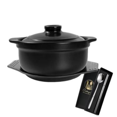 Imagem de Panela de pedra coreana com tampa e travessa panela quente de cerâmica para Bibimbap, Kimchi, panela quente, sopas e ensopados, panelas coreanas de 1,134 g para cozinhar com colher e pauzinhos