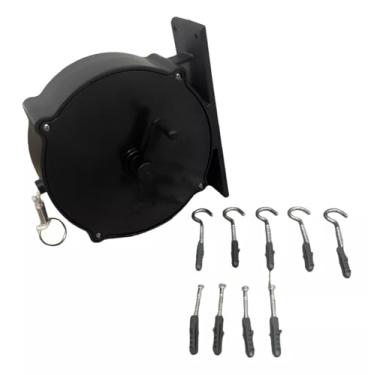 Imagem de VARAL de Parede Recolhível Cor PRETA 30mt corda! Completo com Kit Buchas e Gancho para Fixação