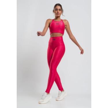 Imagem de Calça Legging Suplex Canelada com Brilho e Recortes Rosa Salvatore Fas
