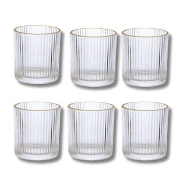 Imagem de Copo Baixo de Vidro Graffiato Transparente Com Borda Dourada 6 Peças 3