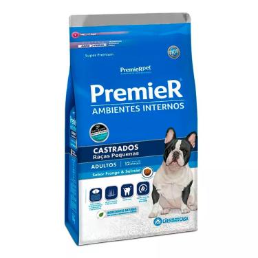 Imagem de Ração Premier Ambientes Internos Cães Adultos Castrados Raças Pequenas Frango e Salmão 12Kg