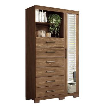 Imagem de Multi-Cômoda Marabá 1.6 1 Porta e 6 Gavetas com Pés e Espelho - Santos Andirá Jatobá