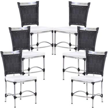 Imagem de 6 Cadeiras Jk Fibra Sintética E Assento Impermeável - Trama Preto