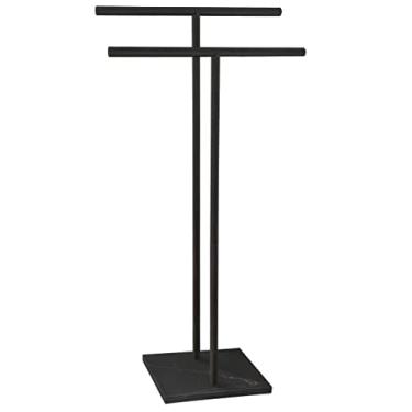 Imagem de EADOT Toalheiro de 102 cm em forma de T duplo suporte de toalha de banho com base de design de mármore para piso de banheiro ao lado da banheira ou suporte de toalha de chuveiro SUS304 preto fosco (preto fosco)