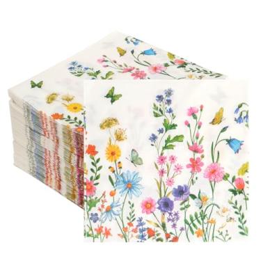 Imagem de Guardanapo de papel floral descartável, 200 peças, guardanapos de papel de flores de primavera para convidados, toalhas de mão decorativas de flores silvestres para banheiro, casamento, festa de