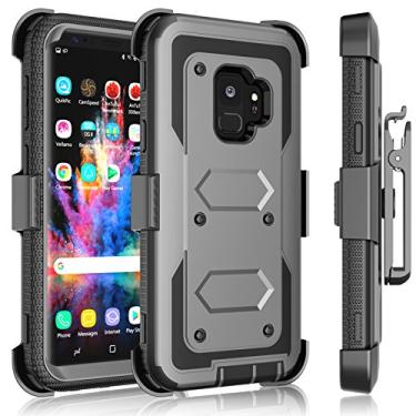 Imagem de Capa para Galaxy S9 Plus, clipe de coldre para Samsung Galaxy S9 Plus, Tekcoo [Tshell] Absorção de choque [cinza cinza] Capa protetora protetora de cinto giratório seguro com suporte de corpo inteiro