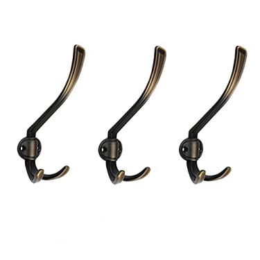 Imagem de XIANGGUI 1983 Cabide organizador de cabide montado na parede contemporâneo, ganchos duplos de metal, ganchos para casacos, pacote com 3, casacos resistentes, gancho, chapéu, guarda-chuva, (cor: A)